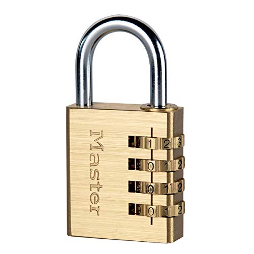 Master Lock 604EURD 4-Zahlen Zahlenschloss mit Aluminiumkörper mit Messing-Finish, Gold, 8,1 x 4 x 1,8 cm von Master Lock