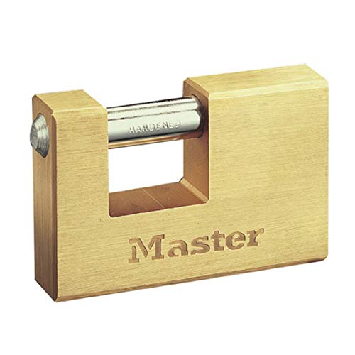 Master Lock 607EURD Rechteckiges Vorhängeschloss aus Massivmessing mit Schlüssel, Gold, 7,5 x 7,6 x 1,5 cm von Master Lock