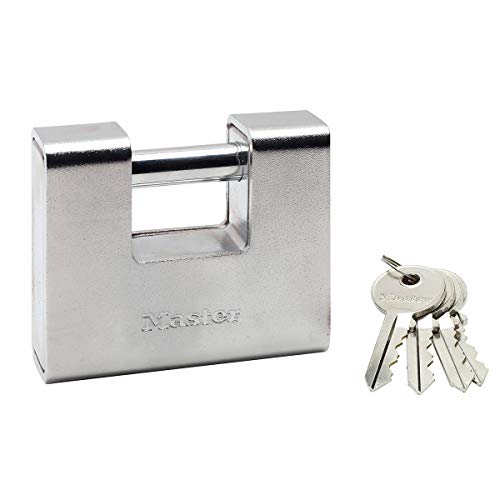 Master Lock 690EURD Rechteckiges Vorhängeschloss aus gehärtetem Stahl mit Schlüssel, Grau, 10,4 x 9 x 2,9 cm von Master Lock