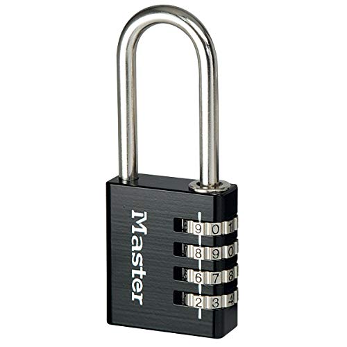 Master Lock 7640EURDBLKLH Zahlenschloss Vorhängeschloss langer Bügel aus Aluminium, Schwarz, 4 x 10,2 x 1,5 cm von Master Lock