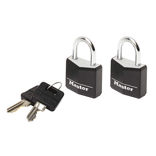 Master Lock 9120EURTBLK 2-er Set Vorhängeschloss mit Schlüssel aus Aluminium mit Vinylabdeckung, Schwarz, 2 x 3,4 x 1,4 cm von Master Lock