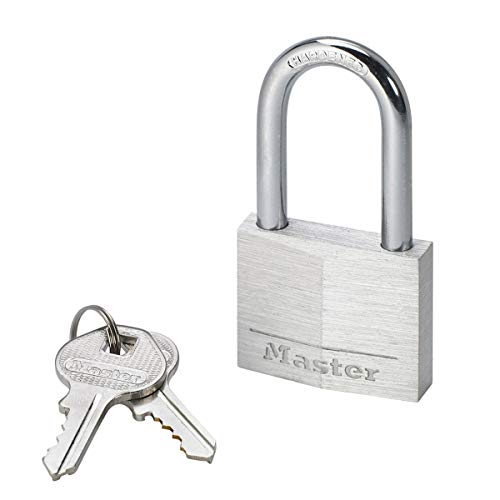 Master Lock 9140EURDLF Vohängeschloss mittlerer Bügel mit Schlüssel aus Aluminium, Grau, 4 x 7,6 x 1,3 cm von Master Lock