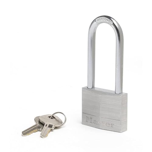 Master Lock 9150EURDLJ Vorhängeschloss langer Bügel mit Schlüssel aus Aluminium mit Vinylabdeckung, Schwarz, 5 x 10,7 x 1,4 cm von Master Lock