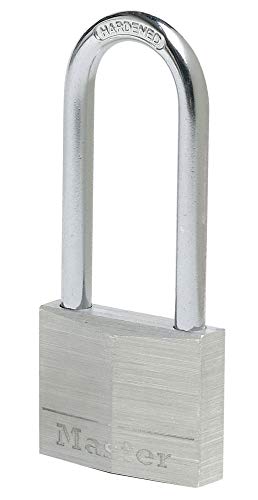 Master Lock 9150EURDLJ Vorhängeschloss langer Bügel mit Schlüssel aus Aluminium mit Vinylabdeckung, Schwarz, 5 x 10,7 x 1,4 cm von Master Lock