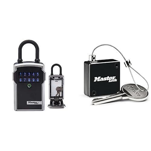 Master Lock Bluetooth-Schlüsselkasten + Ausziehbares Schlüsselkabel [Bluetooth- oder Kombinationsschloss] [Bügel] [Wetterfest] 5440EURD– Select Access® Smart-Schlüsselkasten von Master Lock