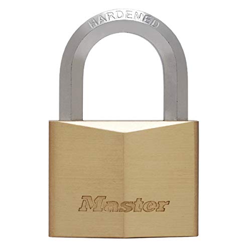Master Lock 1145EURD Schlüssel Vorhängeschloss aus vernickeltem Massivmessing mit sechseckigem Bügel, Gold, 7,2 x 4 x 2,1 cm von Master Lock