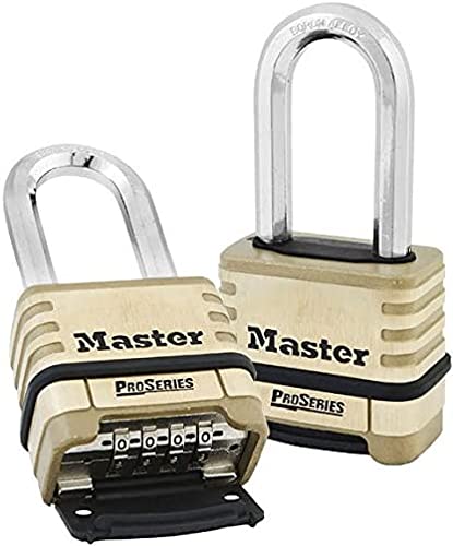 Master Lock 1175DLH Kombinations-Vorhängeschloss, Langer Bügel, zurücksetzbar, Messing von Master Lock