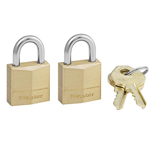 Master Lock 120EURT 2-er Pack Schlüssel-Vorhängeschlösser aus Massivmessing, Gold, 3,4 x 2 x 1 cm von Master Lock