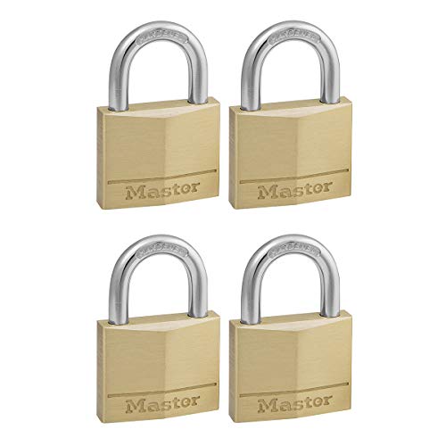 Master Lock 140EURQNOP 4-er Pack Schlüssel Vorhängeschlösser aus Massivmessing, Gold, 6 x 4 x 1,3 cm von Master Lock