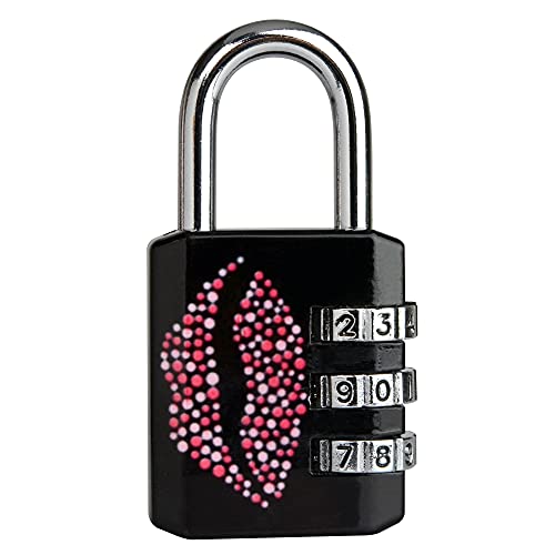 Master Lock 1509EURDKISS Zahlenschloss mit aufgedrucktem Motiv, Mund, 6,2 x 3,2 x 1,4 cm, Schwarz, 6,2 cm x 3,2 cm x 1,4 cm, Lippenprint von Master Lock