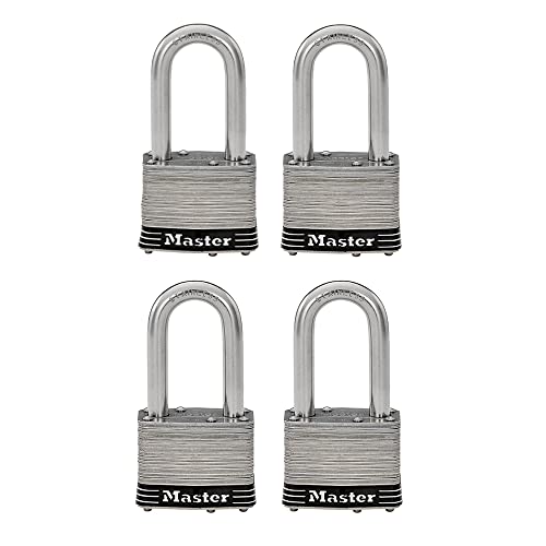 Master Lock 1SSQLF Edelstahl Outdoor Vorhängeschloss mit Schlüssel, 4 Stück gleichschließend, Silber von Master Lock