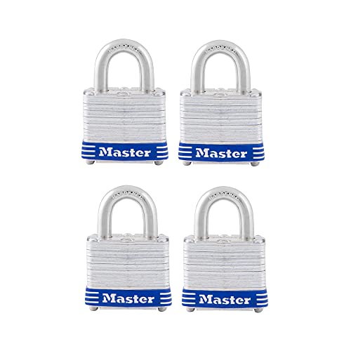 Master Lock 3008D Outdoor Vorhängeschloss mit Schlüssel, 4 Stück, gleichschließend, silber, 1-1/2" von Master Lock