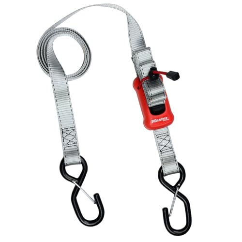 Master Lock 3313EURDAT Spanngurt Automatik mit S-Haken und Ratsche, Grau, 2,5 m x 25 mm Gurt von Master Lock