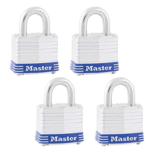 Master Lock 3QLDHCHD Vorhängeschlösser aus verzinktem Stahl, 4 Stück, silberfarben von Master Lock