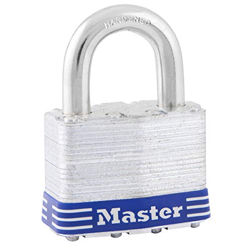 Master Lock 5EURD Vorhängeschloss aus laminiertem Stahl mit Schlüssel, Grau, 7,4 x 5,1 x 3,3 cm von Master Lock