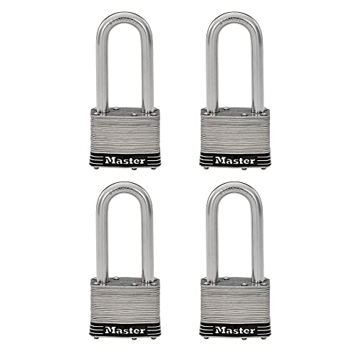 Master Lock 5SSQLJ Edelstahl-Vorhängeschloss mit Schlüssel, 4 Stück, gleichschließend, Silber von Master Lock