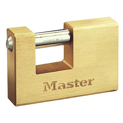 Master Lock 608EURD Rechteckiges Vorhängeschloss aus Massivmessing mit Schlüssel, Gold, 8,3 x 8,5 x 1,8 cm von Master Lock