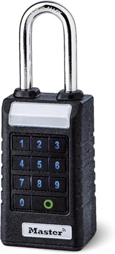 Master Lock 6400EURLJENT Bluetooth Vorhängeschloss für Unternehmen und Industrie [Bluetooth kompatibel mit Smartphone] [Länger Bügel] [Wetterfest] Schwarz von Master Lock