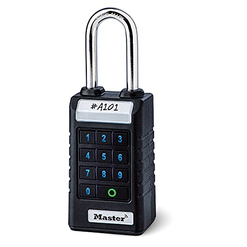 Master Lock 6400EURLJENT Bluetooth Vorhängeschloss für Unternehmen und Industrie [Bluetooth kompatibel mit Smartphone] [Länger Bügel] [Wetterfest] Schwarz von Master Lock