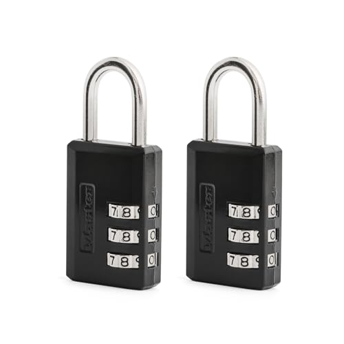 Master Lock 647EC2 Vorhängeschloss, Zahlenschloss, mit anpassbarem 3-stelligem Code für Gepäck, Rucksäcke, Schränke, 2 Stück, Schwarz Master Lock 647EC2 Vorhängeschloss, Zahlenschloss, mit anpassbarem 3-stelligem Code für Gepäck, Rucksäcke, Schränke, 2 Stück, Schwarz von Master Lock