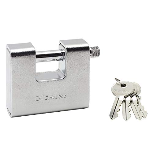 Master Lock 680EURD Rechteckiges Vorhängeschloss aus gehärtetem Stahl mit Schlüssel, Grau, 8 x 9,5 x 2,9 cm von Master Lock