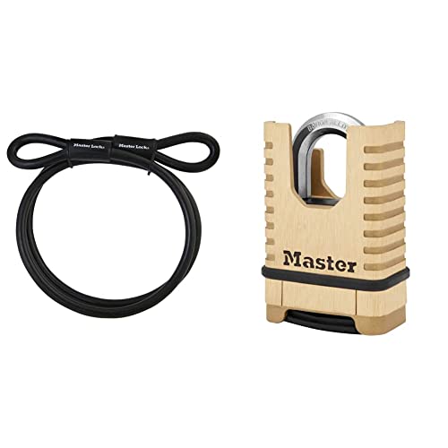 Master Lock 72EURD + M1177EURDCC 4,5 m Kabelschloss + Hochleistungsvorhängeschloss aus Massivmessing von Master Lock
