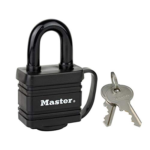 Master Lock 7804EURD Vorhängeschloss aus beschichtetem Stahl mit Stiftzuhaltung und Abdeckung, Schwarz, 7,8 x 4 x 2,9 cm von Master Lock