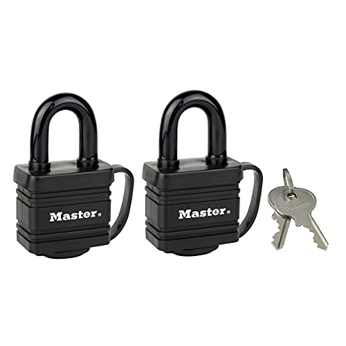 Master Lock 7804EURT 2-er Pack Vorhängeschlösser aus beschichtetem Stahl mit Stiftzuhaltung und Abdeckung, Schwarz, 7,8 x 4 x 2,9 cm von Master Lock