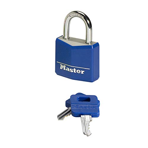 Master Lock 9140EURDCOL Vorhängeschloss mit Schlüssel aus Aluminium mit Vinylabdeckung, Zufällige Farbe, 4 x 5,9 x 1,3 cm von Master Lock