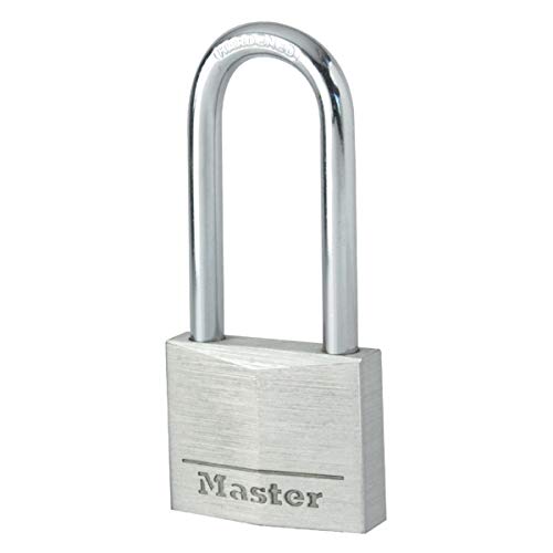 Master Lock 9140EURDLF Vohängeschloss langer Bügel mit Schlüssel aus Aluminium, Grau, 4 x 8,9 x 1,3 cm von Master Lock