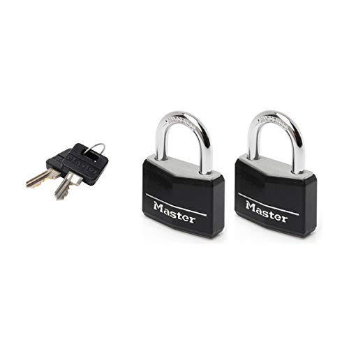 Master Lock 9140EURTBLK 2-er Set Vorhängeschloss mit Schlüssel aus Aluminium mit Vinylabdeckung, Schwarz, 4 x 5,9 x 1,3 cm von Master Lock