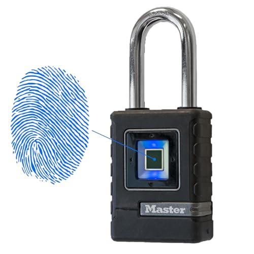 MASTER LOCK Biometrisches Schwerlast-Vorhängeschloss [Wetterfest] [Fingerabdruck-Schloss und Not-Richtungsschloss] [langer Bügel] 4901EURDLHCC – Geeignet für Anwendungen im Freien von Master Lock