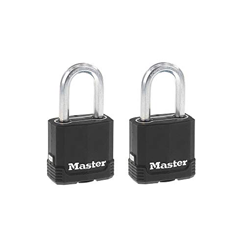 Master Lock, Magnum, robustes Außenvorhängeschloss mit Schlüssel – wetterfestes Gehäuse und schnittfester Bügel, ideal für Zäune, Tore und Geräteschuppen, 2er-Pack, Modell M115XTLF von Master Lock
