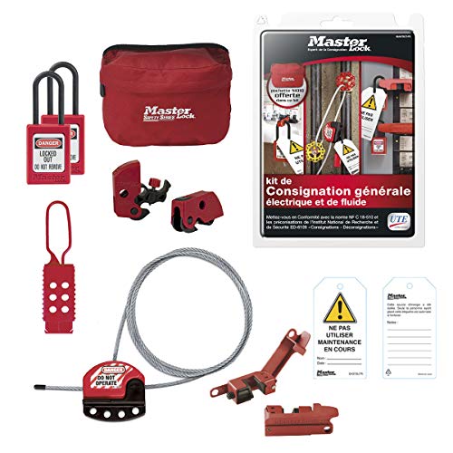 Master Lock MAINTKIT-FR Allgemeines Verriegelungsset einschließlich dielektrischem Vorhängeschloss, Schutzschalter, Sicherheitsanhänger, Hasp und Kabel von Master Lock