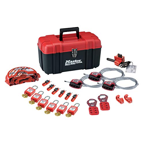 Master Lock S1117VES31KA Lockout-Tagout-Kit für elektrische Lockouts, einschließlich 6 Thermoplast-Vorhängeschlössern, 3 Kabeln, 2 Schließbügeln, 3 Ventil-Lockout-Geräten, 8 Schutzschaltern von Master Lock