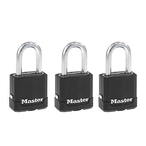 Master Lock Schlüsselschloss für den Außenbereich, strapazierfähiges, wetterfestes Vorhängeschloss mit Abdeckung, gleichschließend Vorhängeschlösser für den Außenbereich, 3er-Pack, M115XTRILF von Master Lock