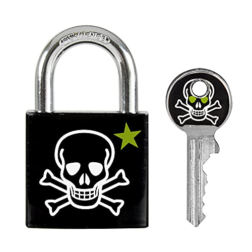 Master Lock 3430EURDSKULL Schlüssel Vorhängeschloss mit Totenkopfmotiv, Totenkopfmotiv, 5,3 x 3 x 1,5 cm,Black, White And Green von Master Lock