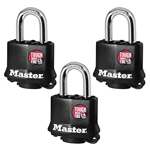 Master Lock 311TRI Vorhängeschloss aus laminiertem Stahl, gleichschließend, 3er-Pack, Schwarz von Master Lock