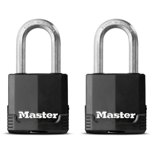 MASTER LOCK Hochsicherheits Vorhängeschloss [Schloss mit Schlüssel] [Beschichtetem Laminiertem Stahl] [Wetterfest] [Medium Bügel] [2er-Pack] M115EURTLF - Ideal für Lagerräume, Lagerschuppen, Garagen, von Master Lock