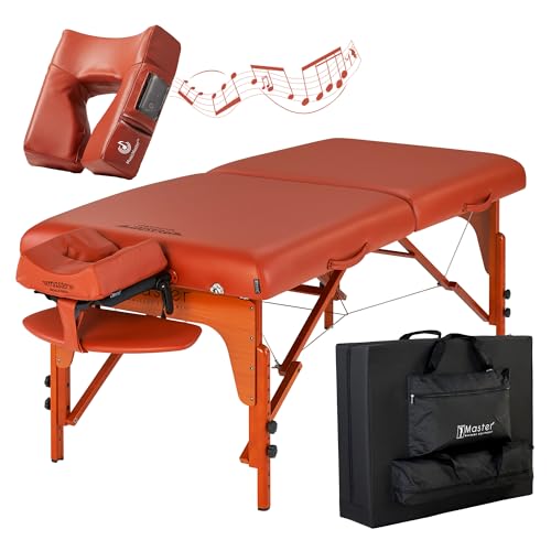 Master Massage 79cm Santana Wider Portable Table W/Bluetooth Ergonomic Music Face Cushion Massage Foldable Beauty Lash Bed Spa Couch, Cinnamon, Zimt von Master Massage Equipment
