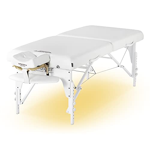 Master Massage Montclair Mobile Massageliege Reiki Kosmetikliege Behandlungsliege Therapiebett Klappbar mit Ambiente Beleuchtung Holz 79cm Weiß von Master Massage