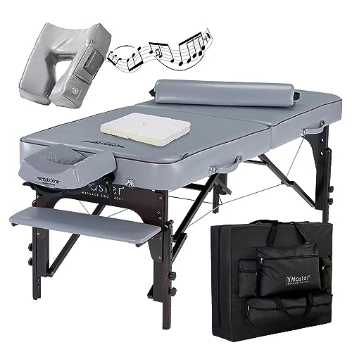 Master Massage Massageliegenpaket Klappbar Massagebank Portable Kosmetikliege Vollholz und Tragetasche Taubengrau mit Musikkissen Lautpsprecher Bluetooth, 76cm Master Massage Massageliegenpaket Klappbar Massagebank Portable Kosmetikliege Vollholz und Tragetasche Taubengrau mit Musikkissen Lautpsprecher Bluetooth, 76cm von Master Massage