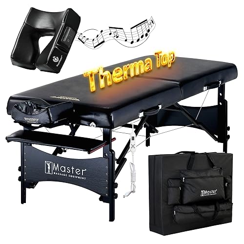 Master Massage Mobile Massageliege Kosmetikliege Beheizbar Klappbar Holz mit Musikkissen, Leder, schwarz, 76cm von Master Massage