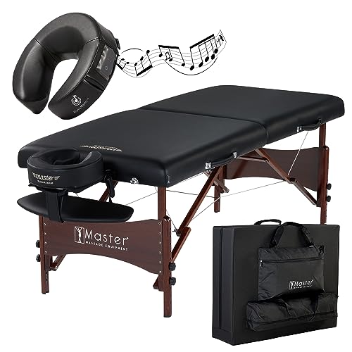 Master Massage Newport Mobile Massageliege Kosmetikliege Therapiebett Klappbar Holz Therapiebett Massagebank Behandlungsliege 71cm Schwarz mit Musikkissen Lautpsprecher Bluetooth von Master Massage Equipment