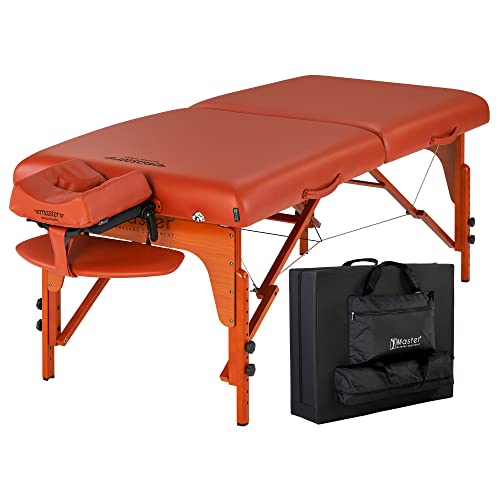Master Massage Santana Pro Massageliege, 79 cm, Memory-Schaum-Polsterung, Reiki-Beinplatten, bergrot, Tattoo-Tisch, Spa-Bett, zusammenklappbarer Massagetisch, Gesichtsbett von Master Massage Equipment