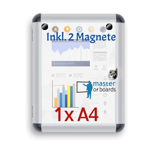 MoB Schaukasten 1xA4 Wetterfest inkl. 2 Magnete Infokasten Aushangkasten Magnetisch & beschreibbar Plakatschaukasten mit Alurahmen & Acrylglas von Master of Boards