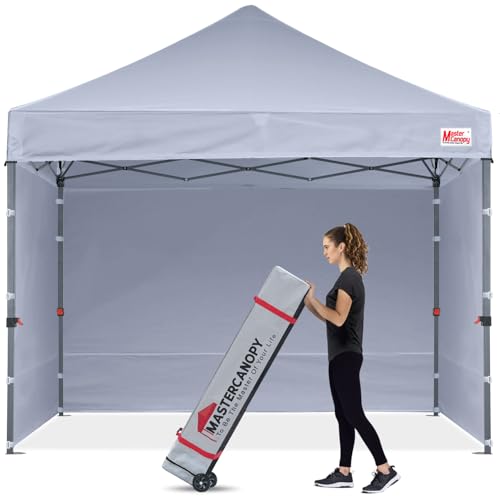 MASTERCANOPY 2,5 x 2,5 m Pop-up-Pavillon Faltpavillon Festzelt mit 4 Seitenwänden/Seitenteilen für Markt, Garten, Events, Grau von MasterCanopy