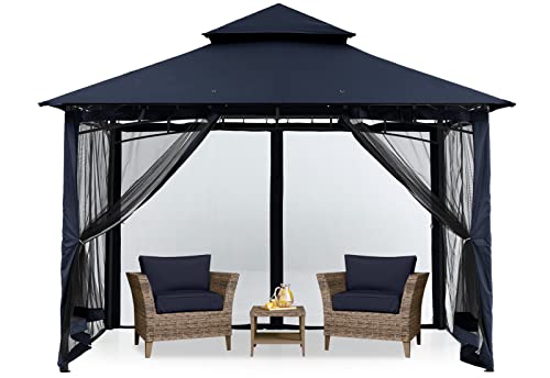 MASTERCANOPY 2,7 x 2,7 m Doppeldach Gartenpavillon mit 4 Moskitonetz für Garten, Hof, Marineblau von MasterCanopy