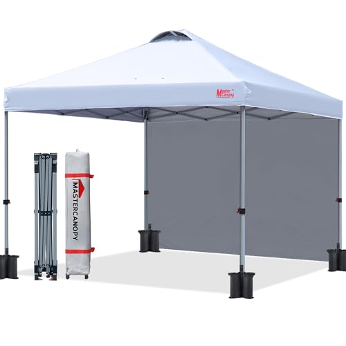 MASTERCANOPY 3 x 3 m Pop-up-Pavillon Faltpavillon Festzelt mit Entlüftung & 1 Seitenwand/Seitenteil für Markt, Garten, Events, Weiß von MasterCanopy