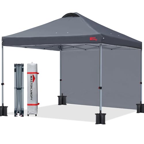 MasterCanopy 2,5 x 2,5 m Pop up Pavillon Faltpavillon Festzelt Partyzelt mit 1 Seitenwand/Seitenteil für Markt, Garten, Hof, Dunkelgrau von MasterCanopy
